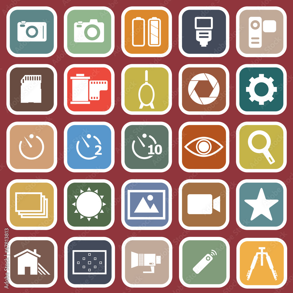 Camera flat icons on red background Camera flat icons on red background