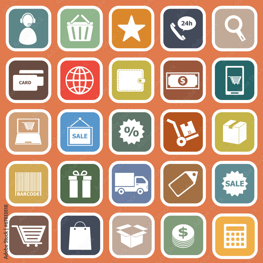 E-commerce flat icons on orange background E-commerce flat icons on orange background