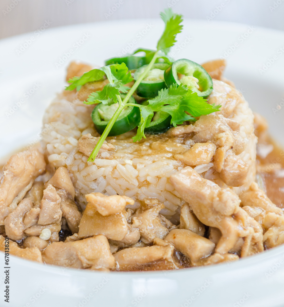 Chicken with brown sauce on rice Chicken with brown sauce on rice