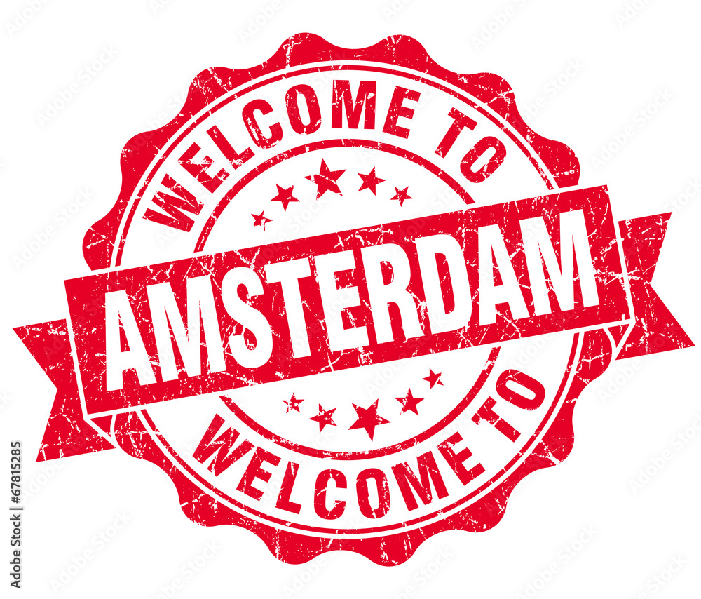 Obraz premium welcome to Amsterdam red vintage isolated seal