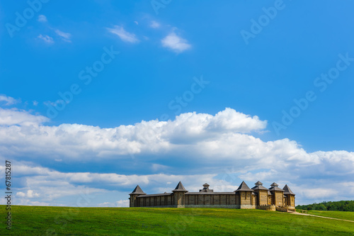 landscape view with ancient wooden castle on sky backgrounds