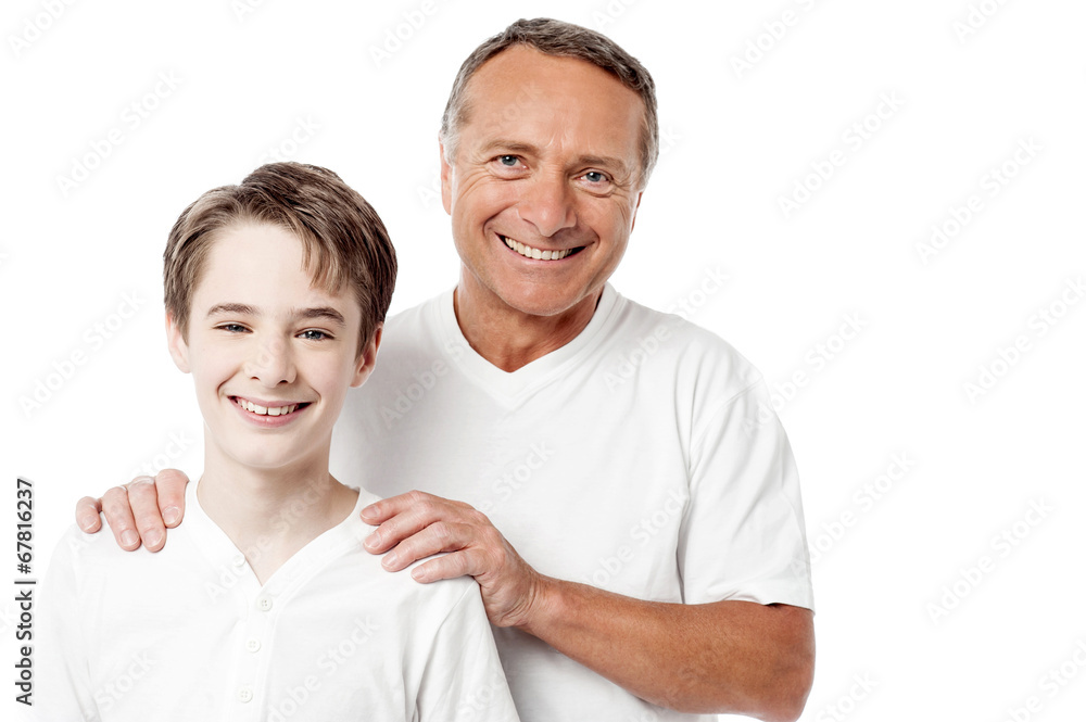 Happy father and son over white background Happy father and son over white background