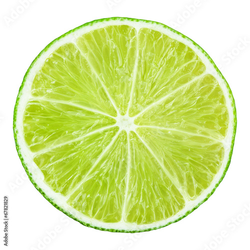 Slice of lime citrus fruit isolated on white with clipping path