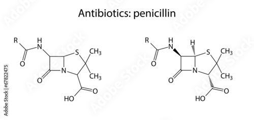 Structural chemical formulas of antibiotic penicillin