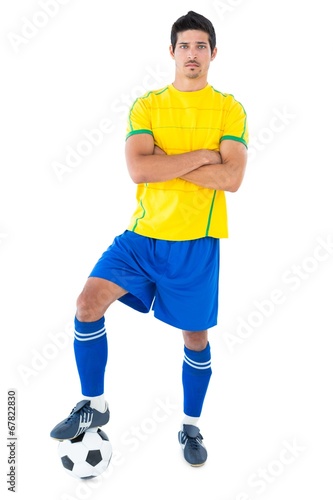 Football player in yellow with ball