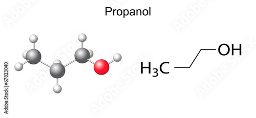 Structural chemical formula of propanol (1-propanol) molecule