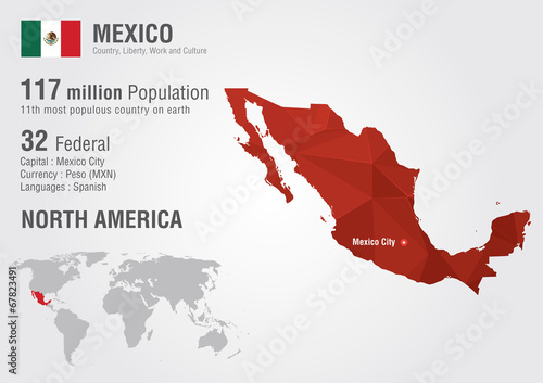 Fotografia Mexico world map with a pixel diamond texture.