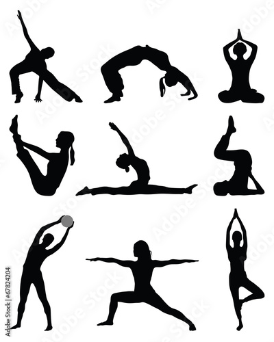 Silhouettes of fitness and yoga, vector
