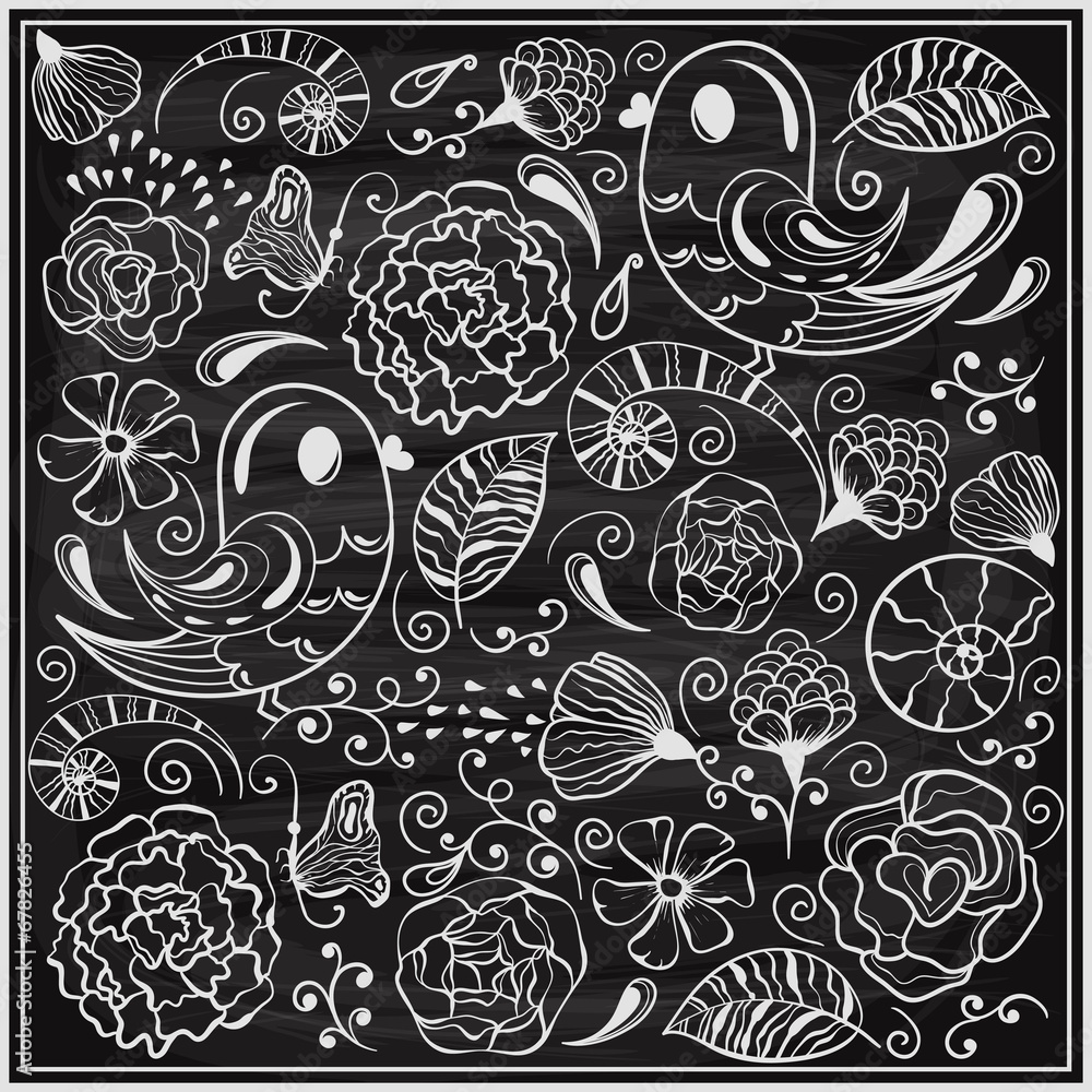 Fototapeta premium Vector Background with Floral elements and birds