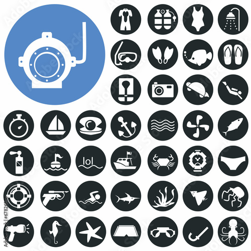 Diving icons set