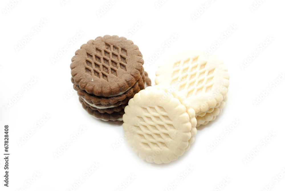 Vanilla and Chocolate Dessert Cookies on a White Background
