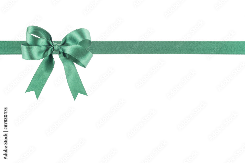 Green ribbon with a bow on white background Green ribbon with a bow on white background