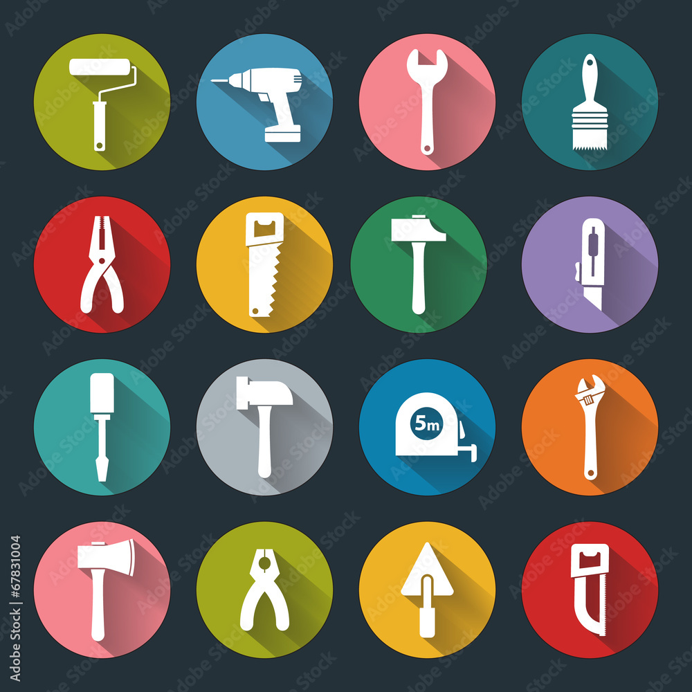 Flat working tools icons Flat working tools icons