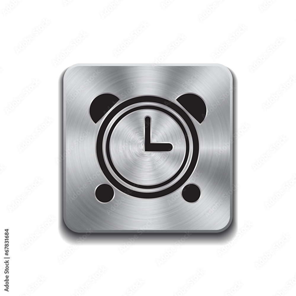 Metallic button with alarm clock icon Metallic button with alarm clock icon