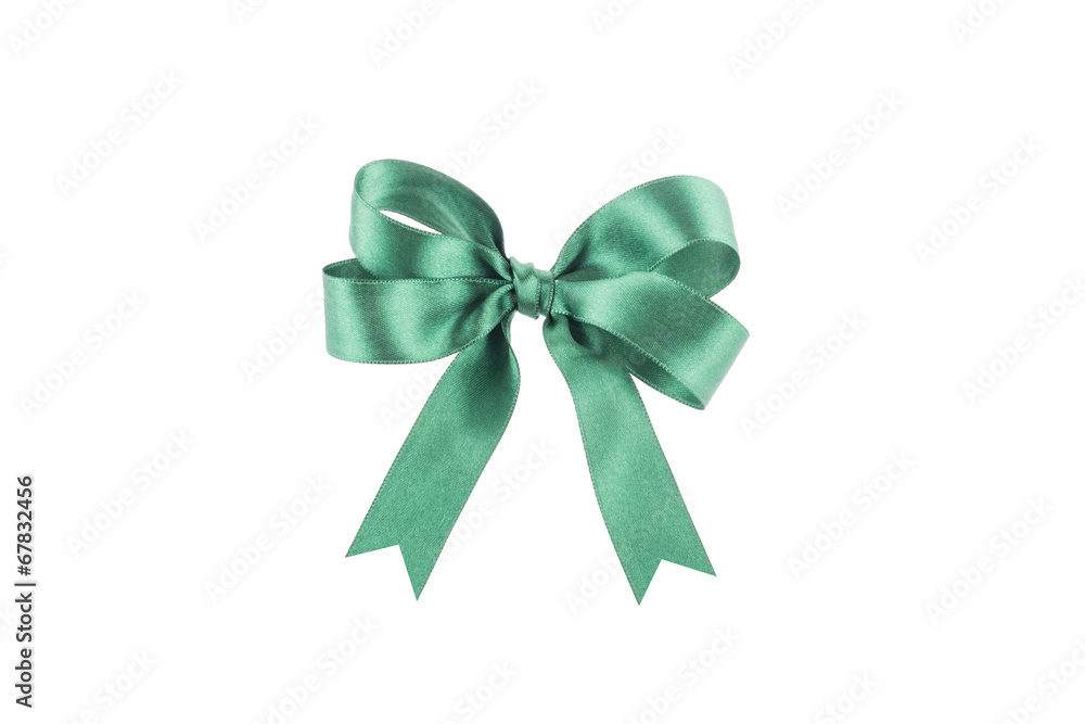 Green ribbon with a bow on white background Green ribbon with a bow on white background