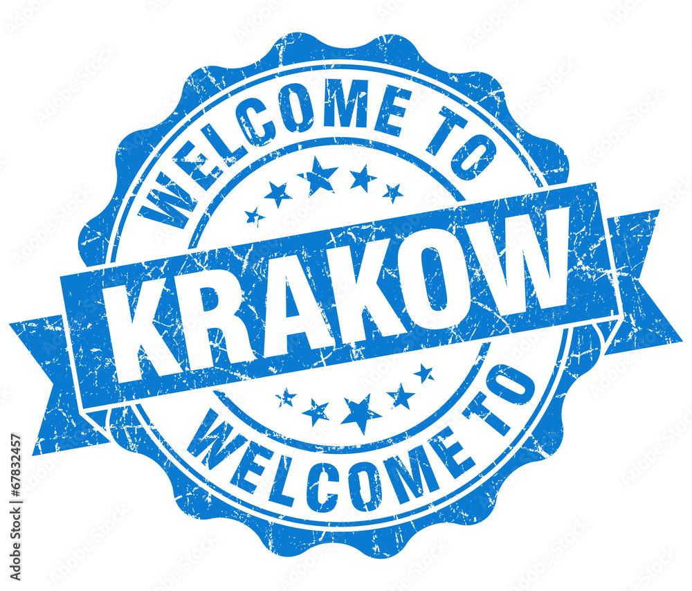 Obraz premium welcome to Krakow blue vintage isolated seal