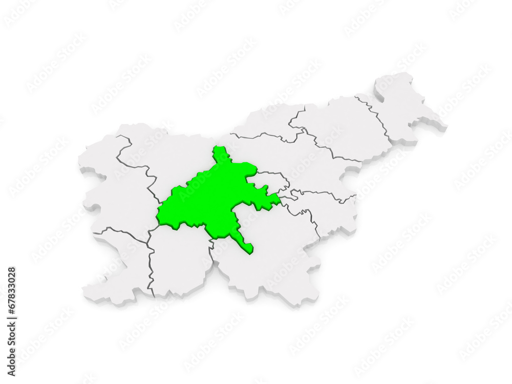Map of Sredneslovensky region Central Slovenia. Slovenia.
