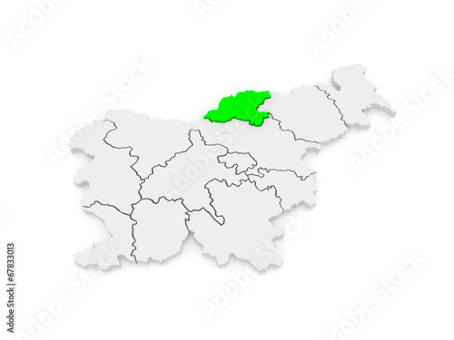 Map of Korushsky region. Slovenia.