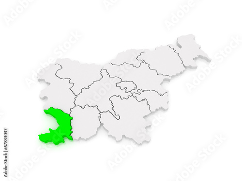 Map of Pribrezhnokarstsky region (Obalno-Kras regia). Slovenia.