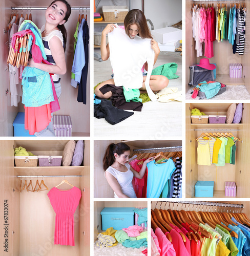 Girl choosing cloth, collage
