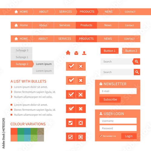 Flat design elements. Navigation, buttons. Colour variations. photo