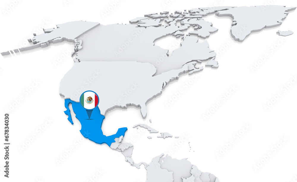 Mexico on a map of North America Mexico on a map of North America