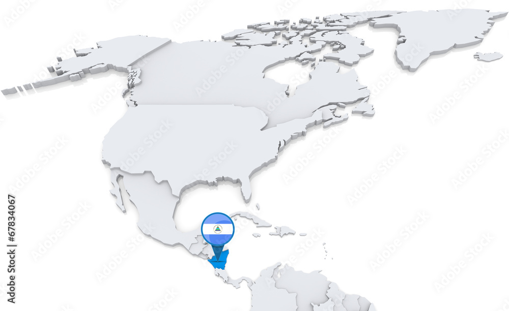 Nicaragua on a map of North America