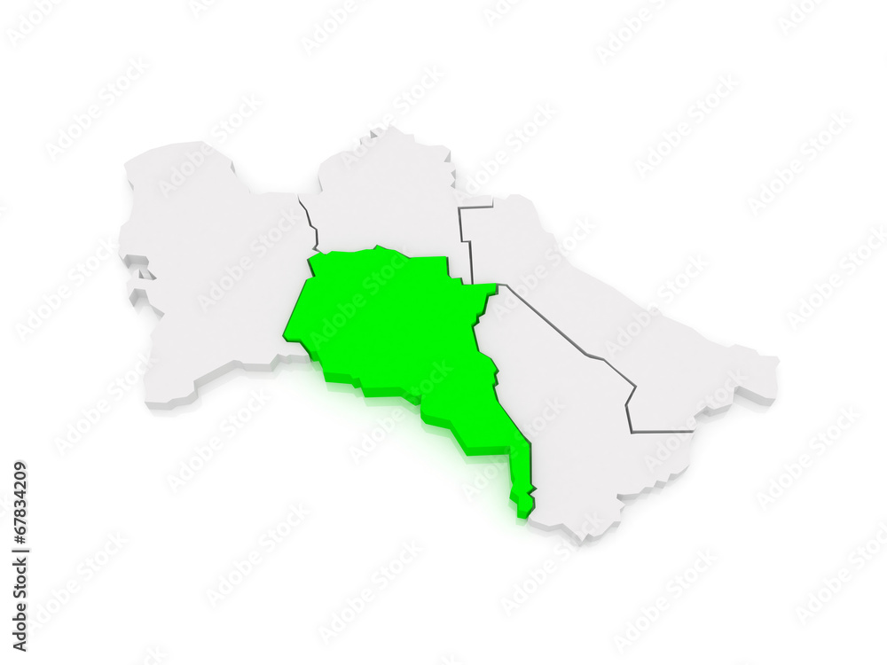 Map of Akhal velayat. Turkmenistan.