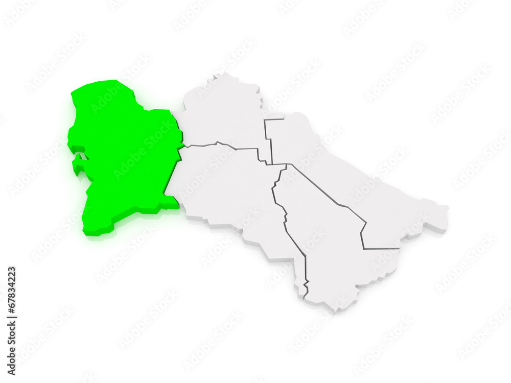 Map of Balkan Velayat. Turkmenistan.