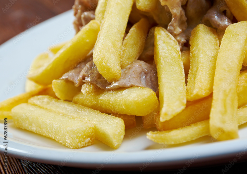 Slice pork and french fries Slice pork and french fries