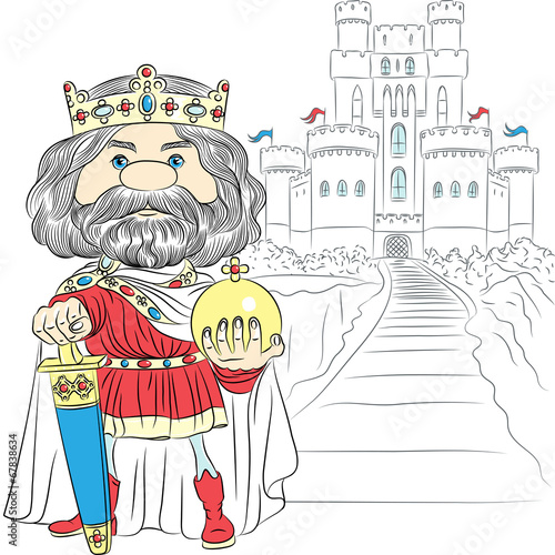 vector cartoon King Charles the First in the crown, with the swo