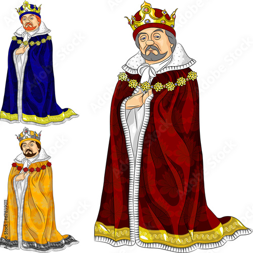 vector cartoon king in three colors
