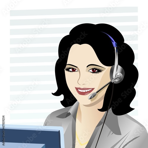 vector young beautiful girl telephone operator