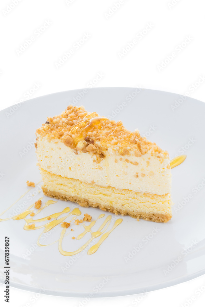 Cheesecake slice with almond on top