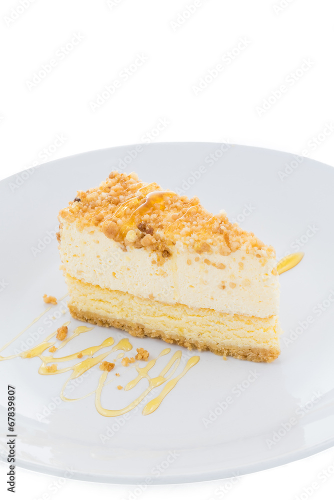 Cheesecake slice with almond on top Cheesecake slice with almond on top