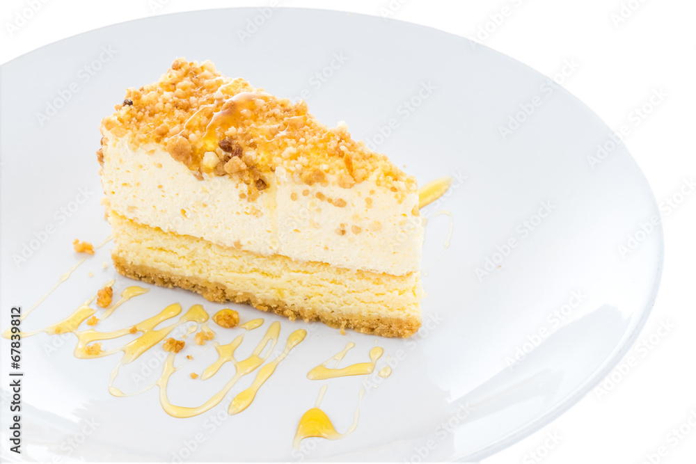 Cheesecake slice with almond on top Cheesecake slice with almond on top