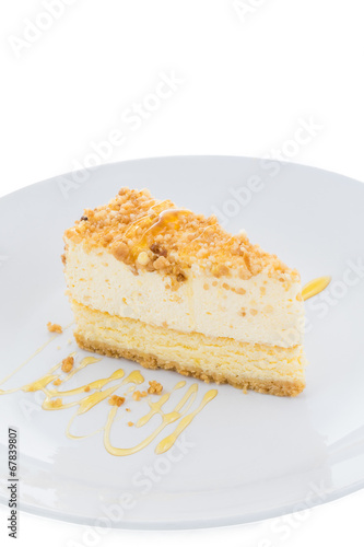 Cheesecake slice with almond on top