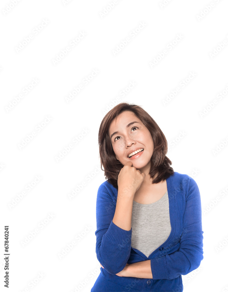 Thinking business woman looking up Thinking business woman looking up
