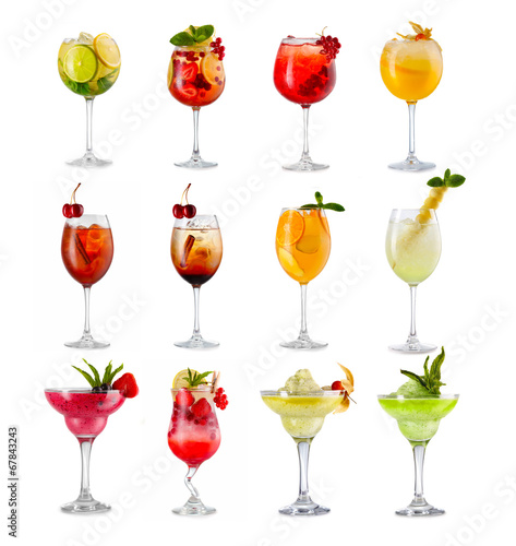 Set of alcoholic cocktails isolated on white