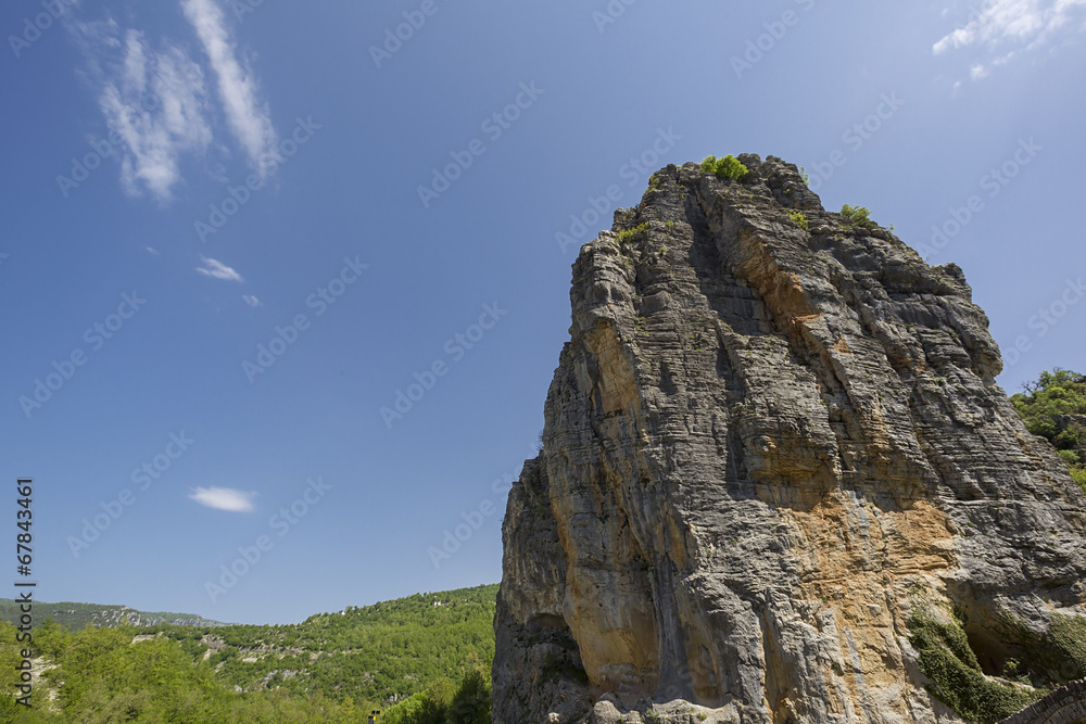Mountain landscape with rock formations in Zagorochoria, Greece.