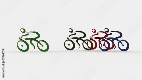 3d white people racing cyclist , isolated white background