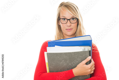 pretty student in glasses with folder