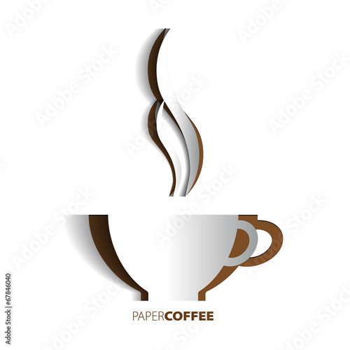 Coffee cup papercut vector card symbol