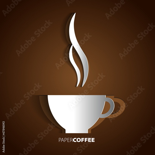 Coffee cup papercut vector card symbol