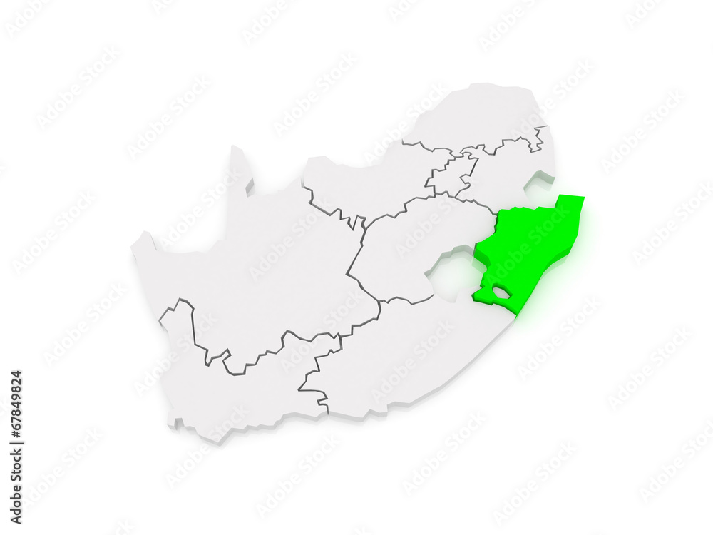 Map of KwaZulu-Natal (Pietermaritzburg). South Africa.