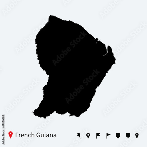 High detailed vector map of French Guiana with navigation pins. photo