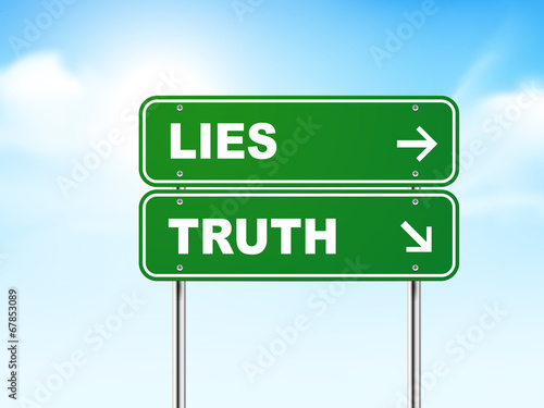 3d road sign with lies and truth