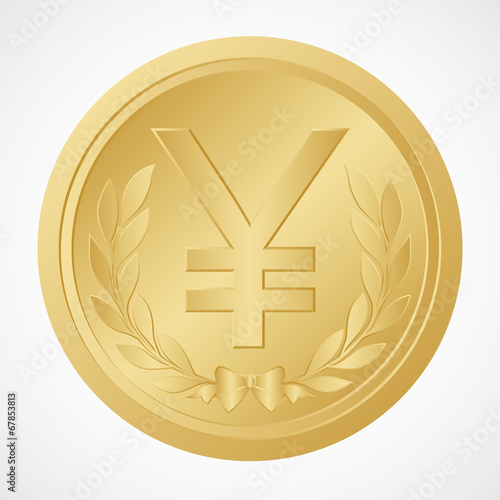 Gold Yen Coin with Yuan Symbol – Chinese Money – Illustration