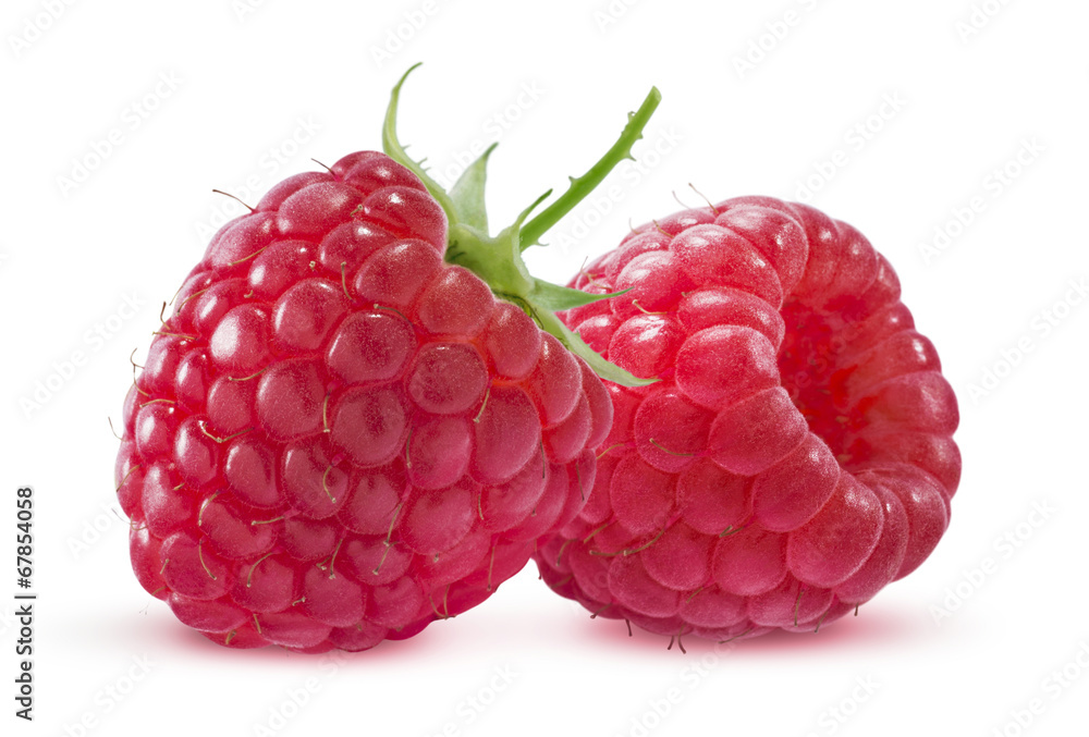 Two raspberries isolated on white background Two raspberries isolated on white background