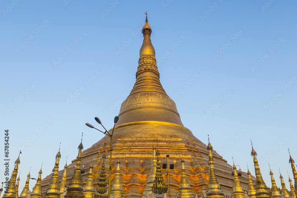 Shwedagon pagoda with blue sky. Yangon. Myanmar or Burma.